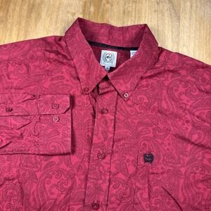 Cinch Western Long Sleeve Button Down Shirt Mens L Red Paisley Rodeo Cowboy